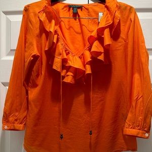 Lauren Ralph Lauren Womens Top Blouse Feminine Ruffle Neck Sz M